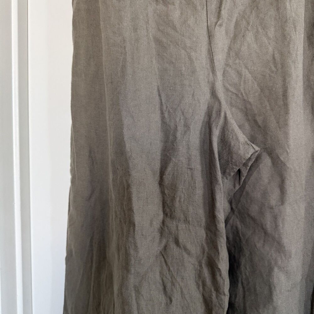 Zara 100% linen wide leg XL paper bag trouser belted olive green summer - Picture 9 of 13
